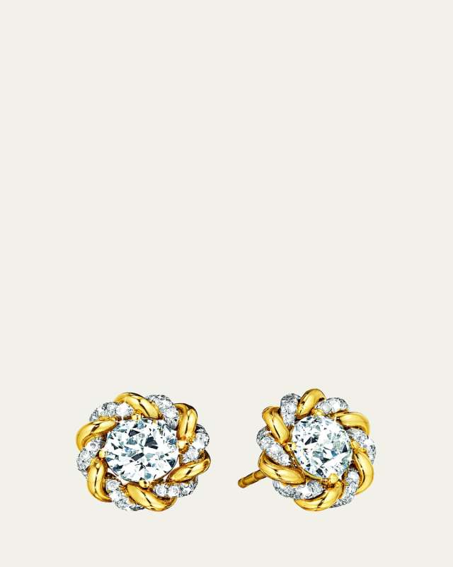 18K Yellow Gold Turban Diamond Stud Earrings